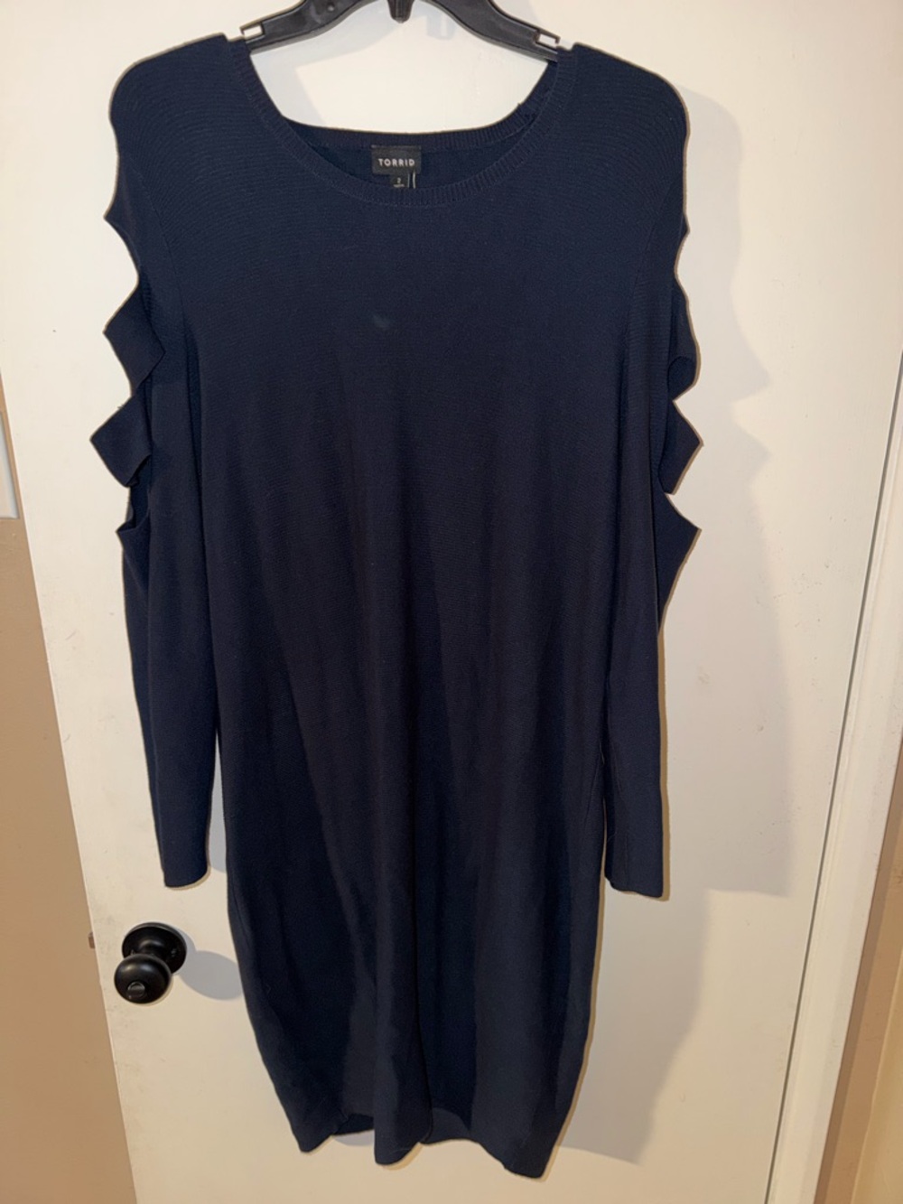 torrid Navy Cold-Shoulder Ribbed Sweater Dress